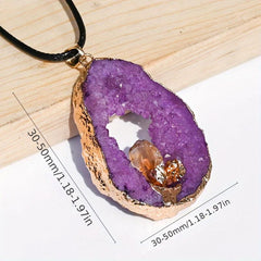 Natural Crystal Cave Agate Hollow Raw Stone Slice Pendant Necklace