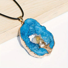 Natural Crystal Cave Agate Hollow Raw Stone Slice Pendant Necklace