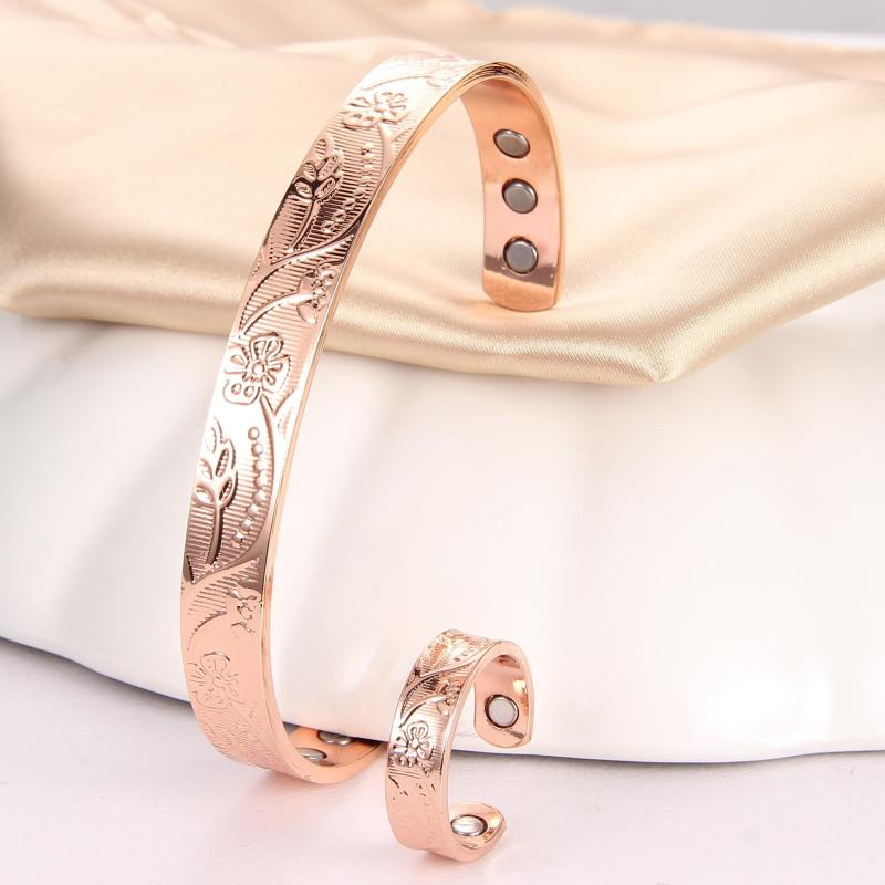 Copper Magnetic Bracelet Set for Women - Adjustable Size