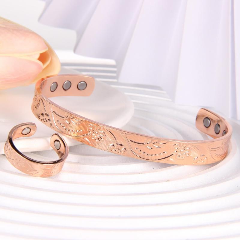 Copper Magnetic Bracelet Set for Women - Adjustable Size