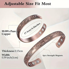 Vintage Flower Copper Cuff Bracelet Ring Set
