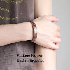 Vintage Flower Copper Cuff Bracelet Ring Set