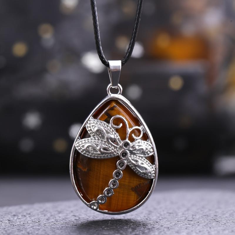 Natural Stone Pendant Large Dragonfly Necklace Healing Crystal DIY Jewelry