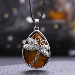Natural Stone Pendant Large Dragonfly Necklace Healing Crystal DIY Jewelry