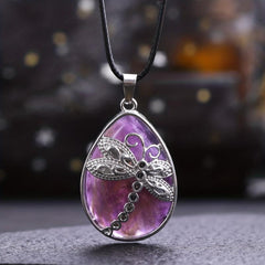 Natural Stone Pendant Large Dragonfly Necklace Healing Crystal DIY Jewelry