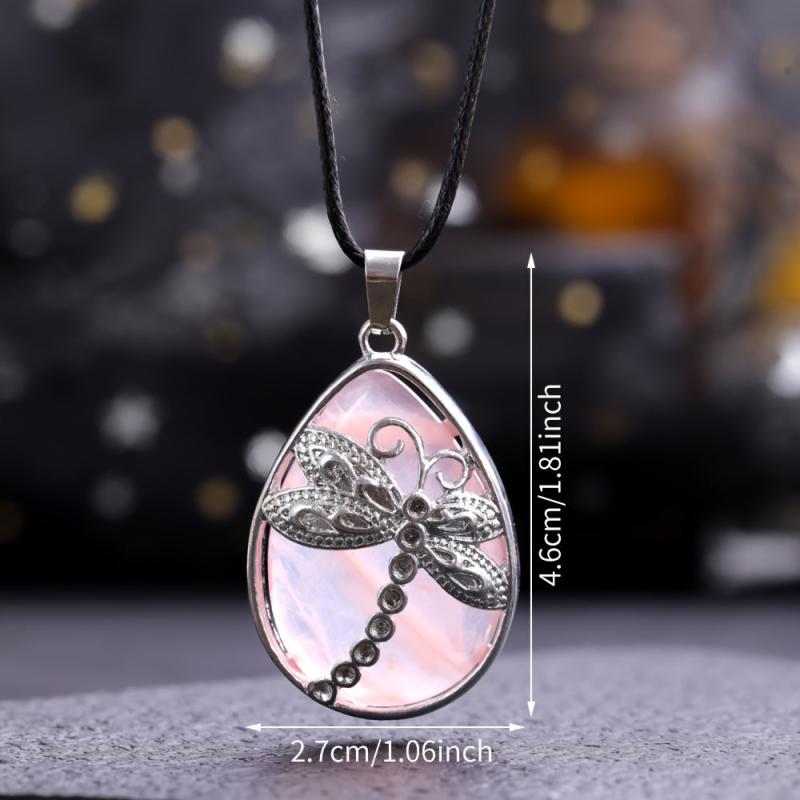 Natural Stone Pendant Large Dragonfly Necklace Healing Crystal DIY Jewelry