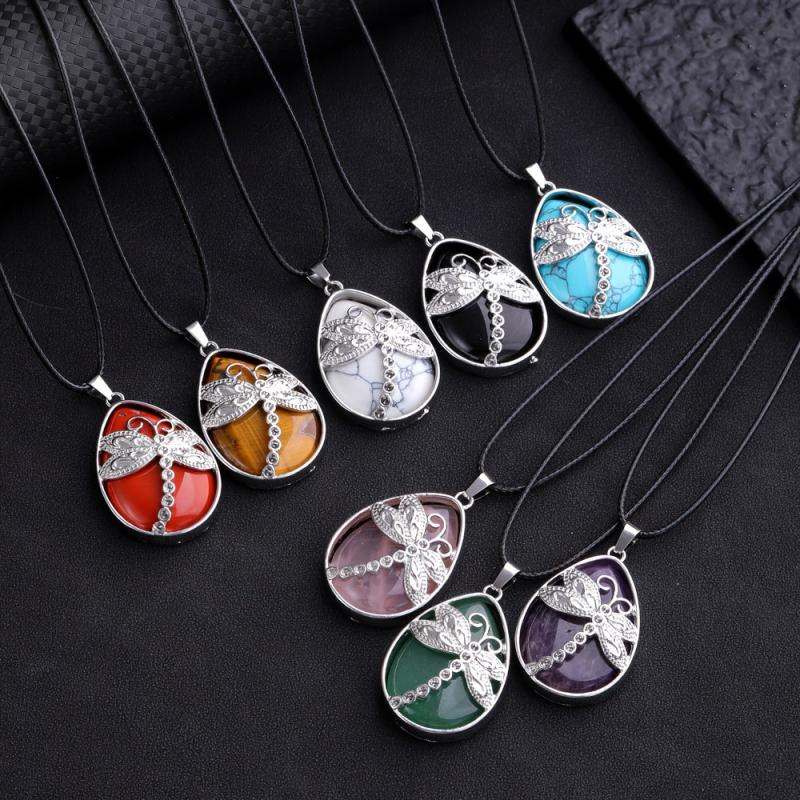 Natural Stone Pendant Large Dragonfly Necklace Healing Crystal DIY Jewelry