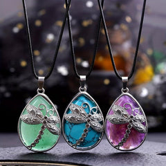 Natural Stone Pendant Large Dragonfly Necklace Healing Crystal DIY Jewelry