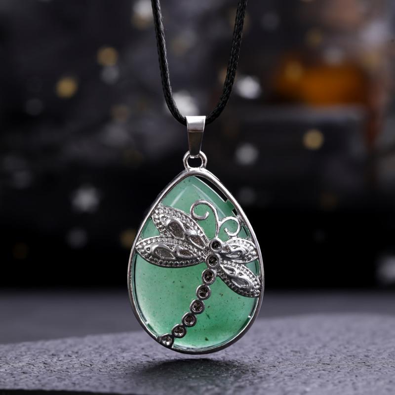 Natural Stone Pendant Large Dragonfly Necklace Healing Crystal DIY Jewelry