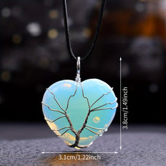 Natural Stone Heart Tree Necklace Healing Crystal Pendant