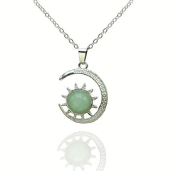 Moon & Sun Crystal Pendant Necklace Natural Quartz Stone Crystal Jewelry