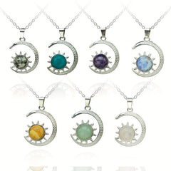 Moon & Sun Crystal Pendant Necklace Natural Quartz Stone Crystal Jewelry