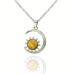 Moon & Sun Crystal Pendant Necklace Natural Quartz Stone Crystal Jewelry