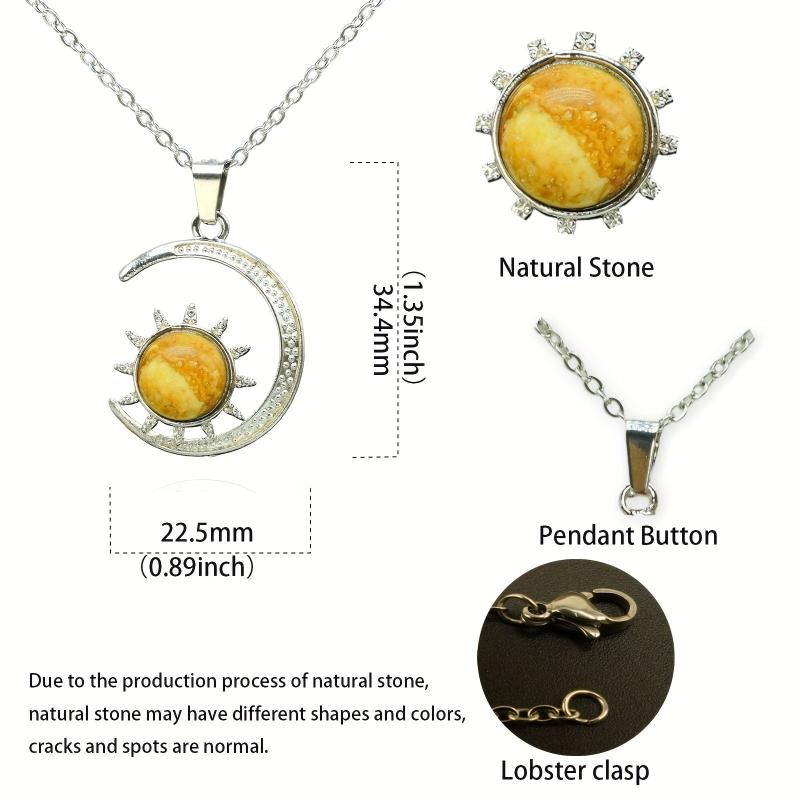 Moon & Sun Crystal Pendant Necklace Natural Quartz Stone Crystal Jewelry