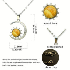 Moon & Sun Crystal Pendant Necklace Natural Quartz Stone Crystal Jewelry