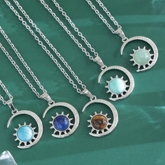 Moon & Sun Crystal Pendant Necklace Natural Quartz Stone Crystal Jewelry