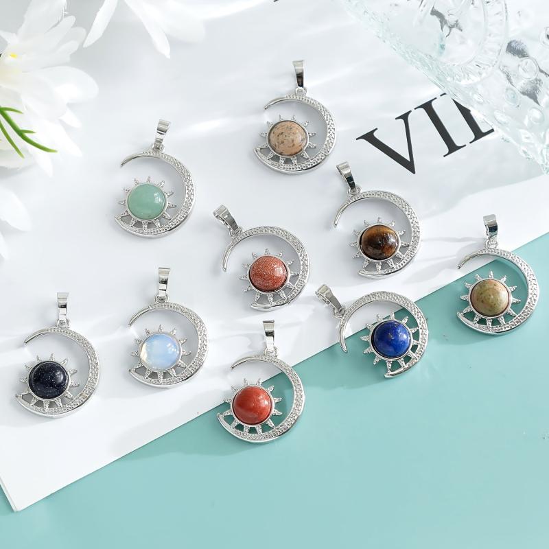 Moon & Sun Crystal Pendant Necklace Natural Quartz Stone Crystal Jewelry