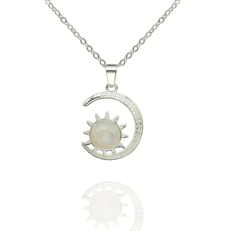 Moon & Sun Crystal Pendant Necklace Natural Quartz Stone Crystal Jewelry
