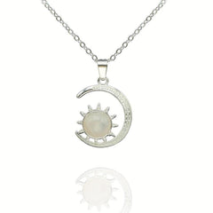Moon & Sun Crystal Pendant Necklace Natural Quartz Stone Crystal Jewelry