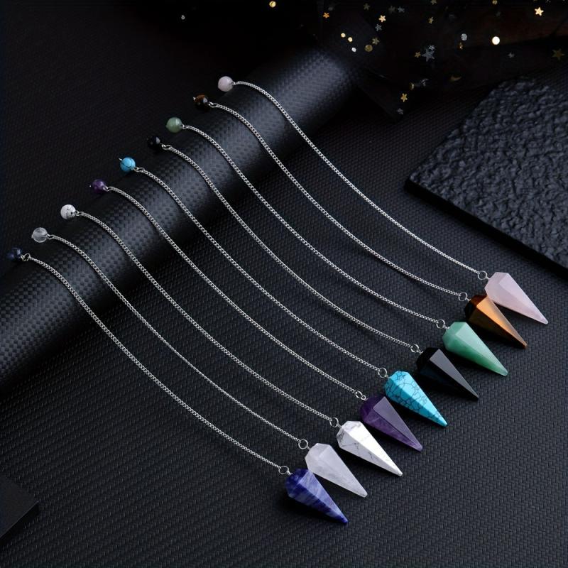 Natural Stone Pointed Cone Pendant Crystal Gem Chakra Spiritual Necklace