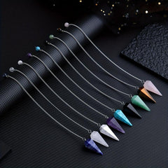 Natural Stone Pointed Cone Pendant Crystal Gem Chakra Spiritual Necklace