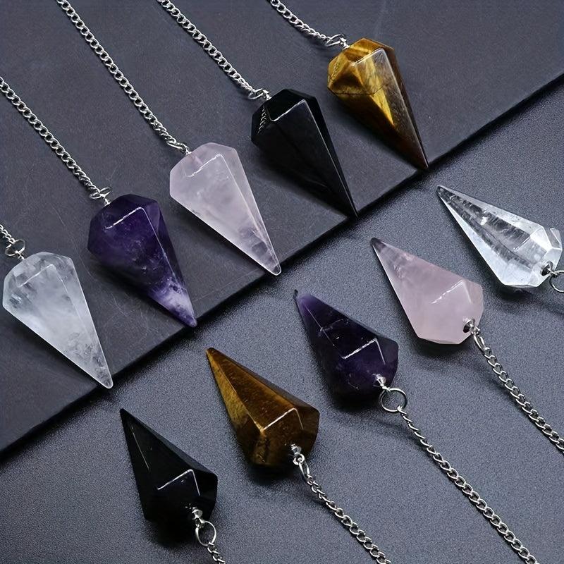 Natural Stone Pointed Cone Pendant Crystal Gem Chakra Spiritual Necklace