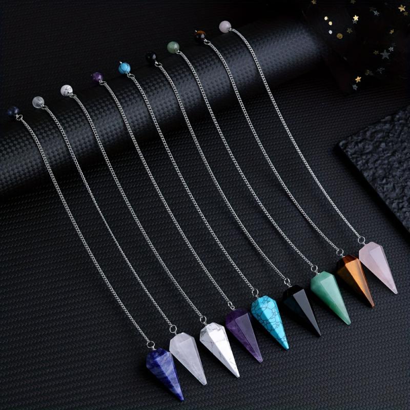 Natural Stone Pointed Cone Pendant Crystal Gem Chakra Spiritual Necklace