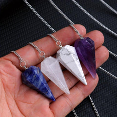 Natural Stone Pointed Cone Pendant Crystal Gem Chakra Spiritual Necklace