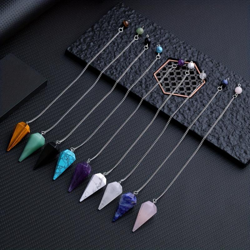 Natural Stone Pointed Cone Pendant Crystal Gem Chakra Spiritual Necklace