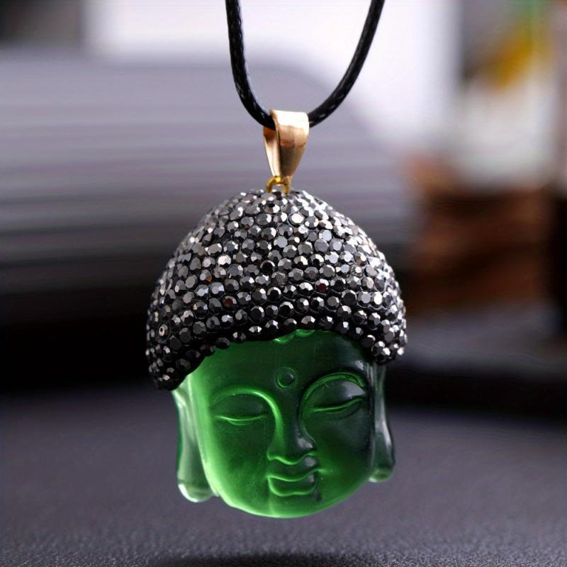 Natural Crystal Buddha Head Pendant Necklace for Happiness
