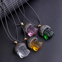 Natural Crystal Buddha Head Pendant Necklace for Happiness