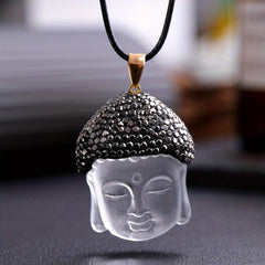 Natural Crystal Buddha Head Pendant Necklace for Happiness