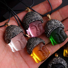 Natural Crystal Buddha Head Pendant Necklace for Happiness