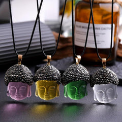 Natural Crystal Buddha Head Pendant Necklace for Happiness