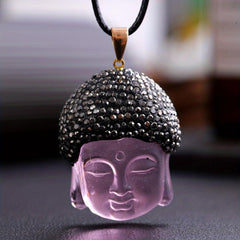Natural Crystal Buddha Head Pendant Necklace for Happiness