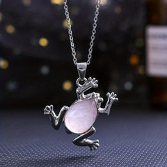 Natural Crystal Quartz Frog Pendant Necklace