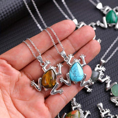 Natural Crystal Quartz Frog Pendant Necklace