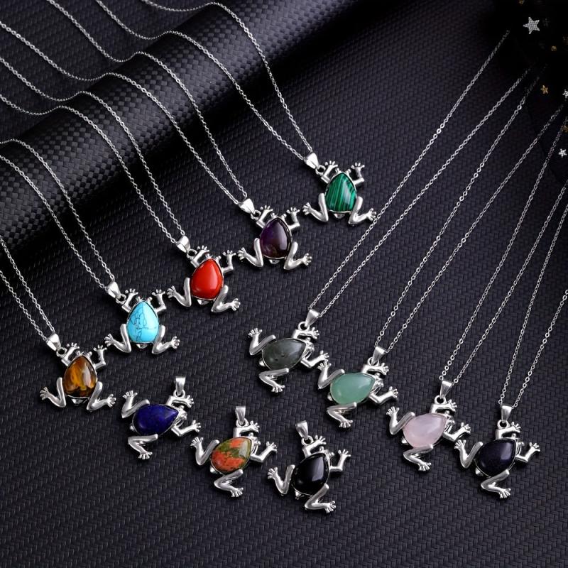 Natural Crystal Quartz Frog Pendant Necklace