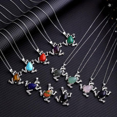 Natural Crystal Quartz Frog Pendant Necklace