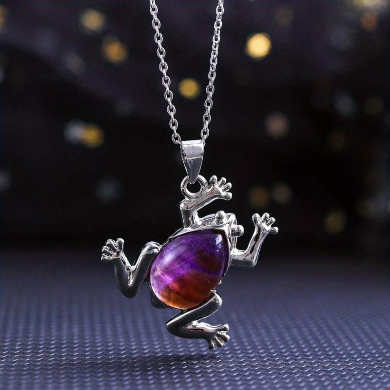 Natural Crystal Quartz Frog Pendant Necklace