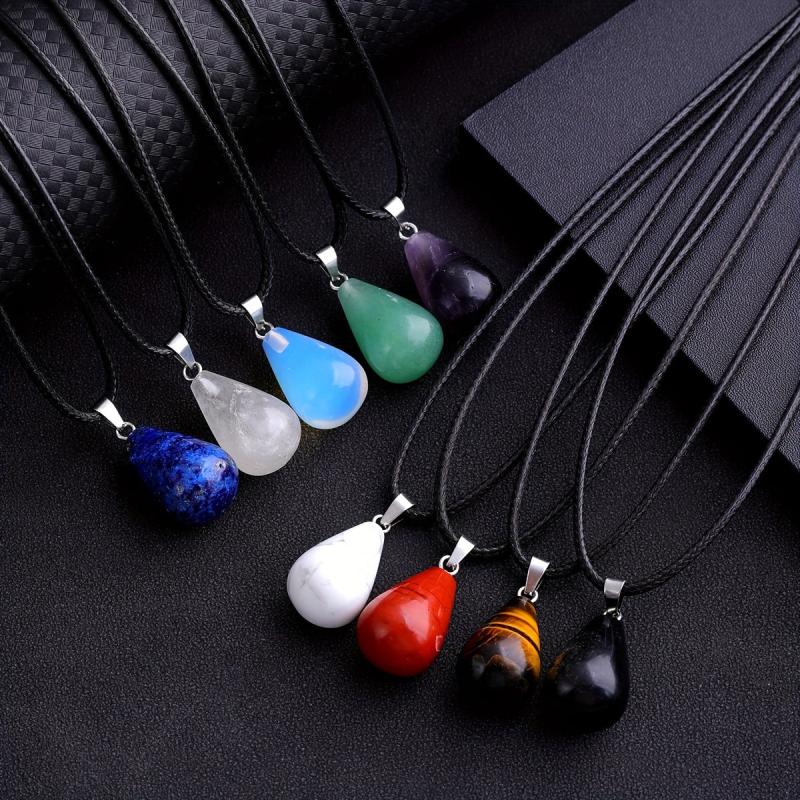 Natural Stone Water Drop Necklace Gem Energy Crystal Protection Women's Necklace