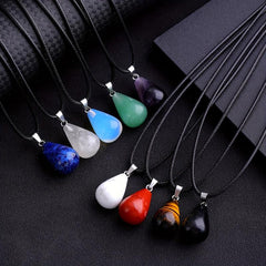 Natural Stone Water Drop Necklace Gem Energy Crystal Protection Women's Necklace