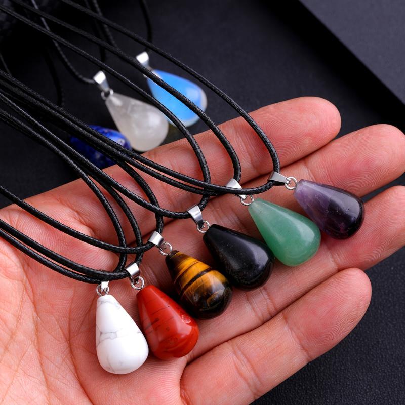 Natural Stone Water Drop Necklace Gem Energy Crystal Protection Women's Necklace