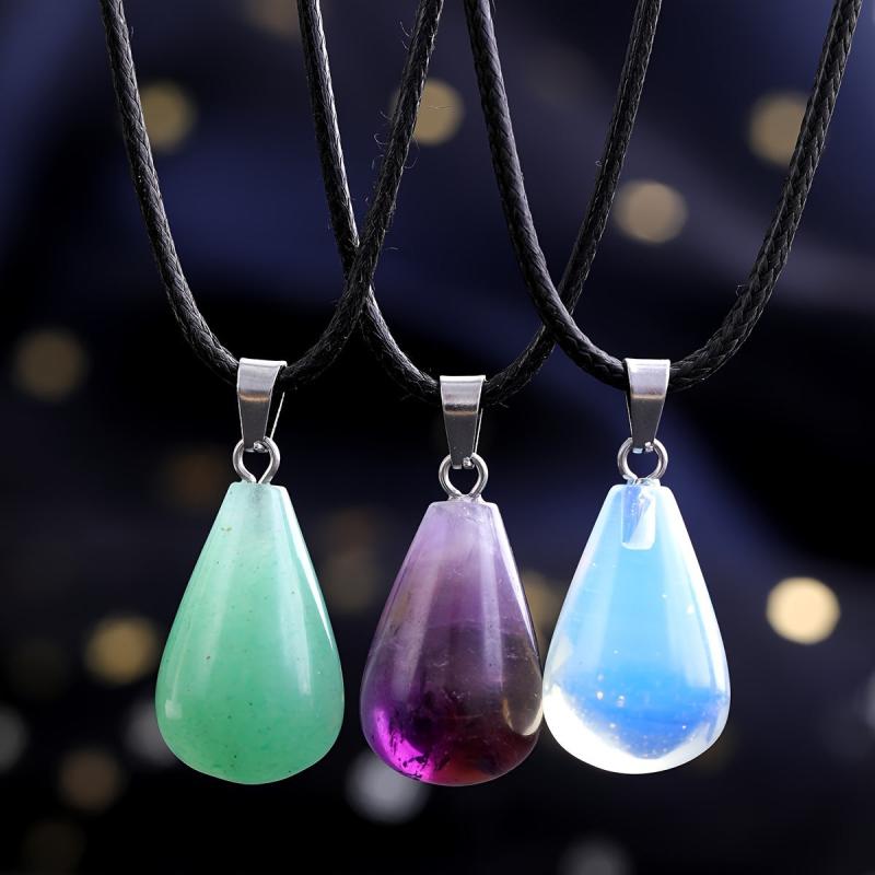 Natural Stone Water Drop Necklace Gem Energy Crystal Protection Women's Necklace