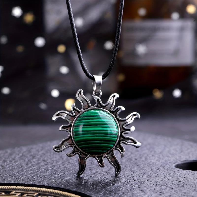 Natural Stone Crystal Sunflower Pendant DIY Necklace Women's Jewelry
