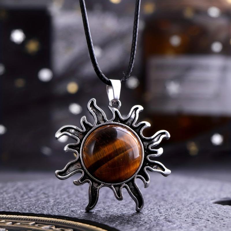 Natural Stone Crystal Sunflower Pendant DIY Necklace Women's Jewelry