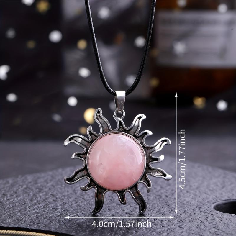 Natural Stone Crystal Sunflower Pendant DIY Necklace Women's Jewelry