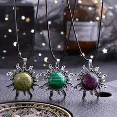 Natural Stone Crystal Sunflower Pendant DIY Necklace Women's Jewelry