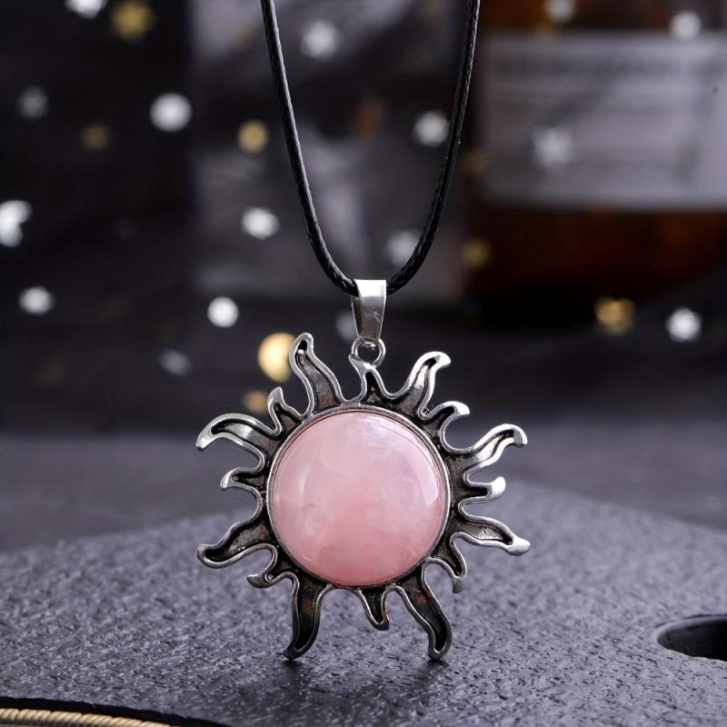 Natural Stone Crystal Sunflower Pendant DIY Necklace Women's Jewelry