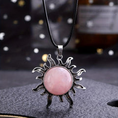 Natural Stone Crystal Sunflower Pendant DIY Necklace Women's Jewelry